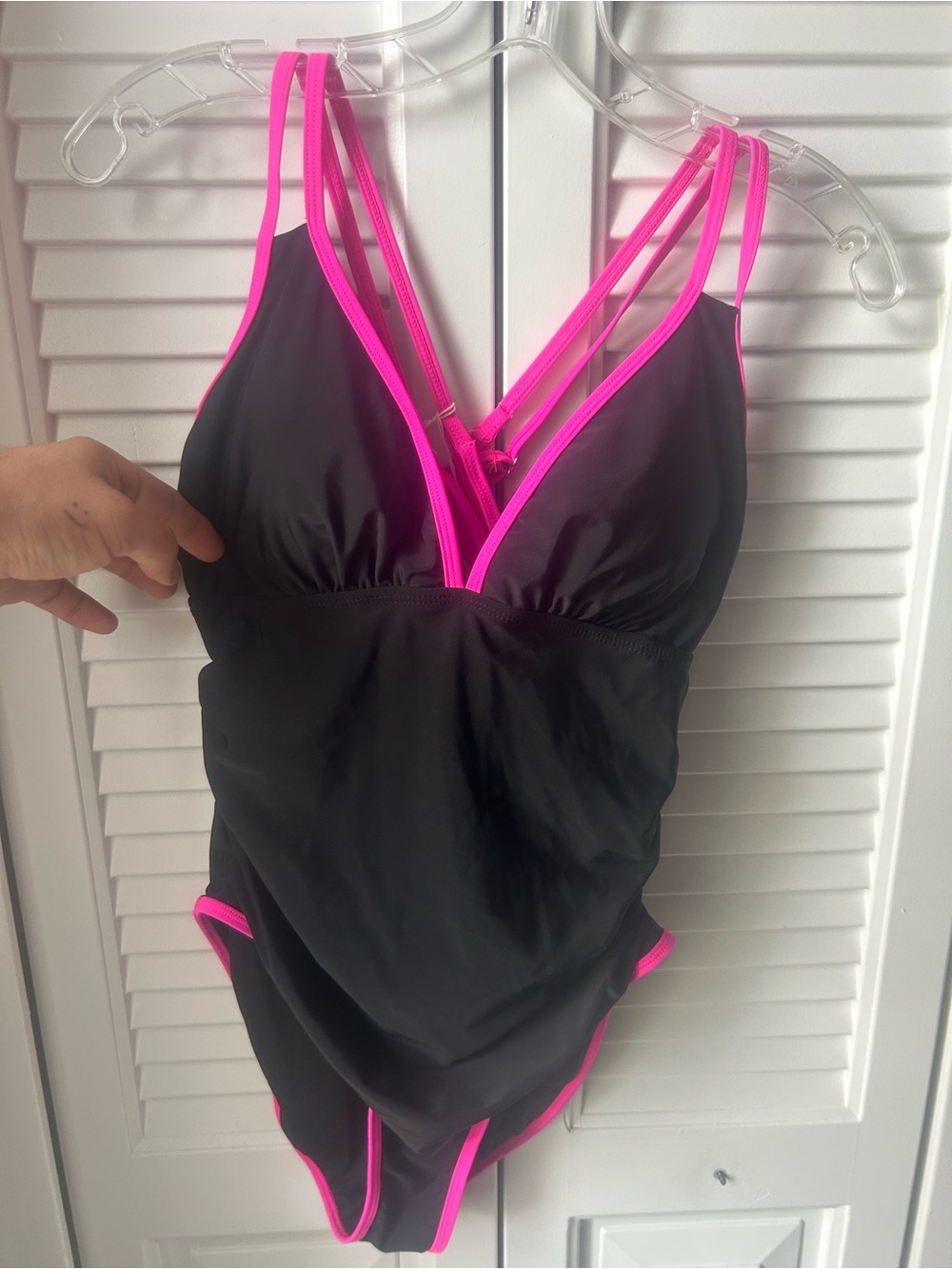 Black One-Piece Swimsuit with Hot Pink Trim - Women Swim